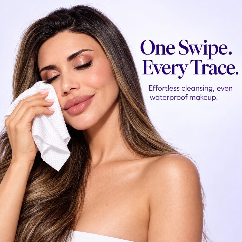 Lisa Haven removing makeup with a Havenly wipe in one swipe