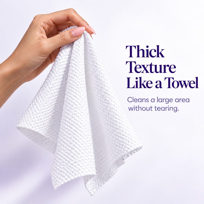 Thick, towel like Havenly wipe held up by one hand